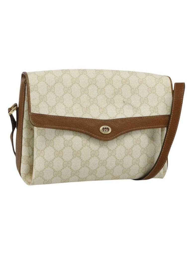 Authentic Gucci Gg Supreme Shoulder Bag Pvc White Gold 904 02 084